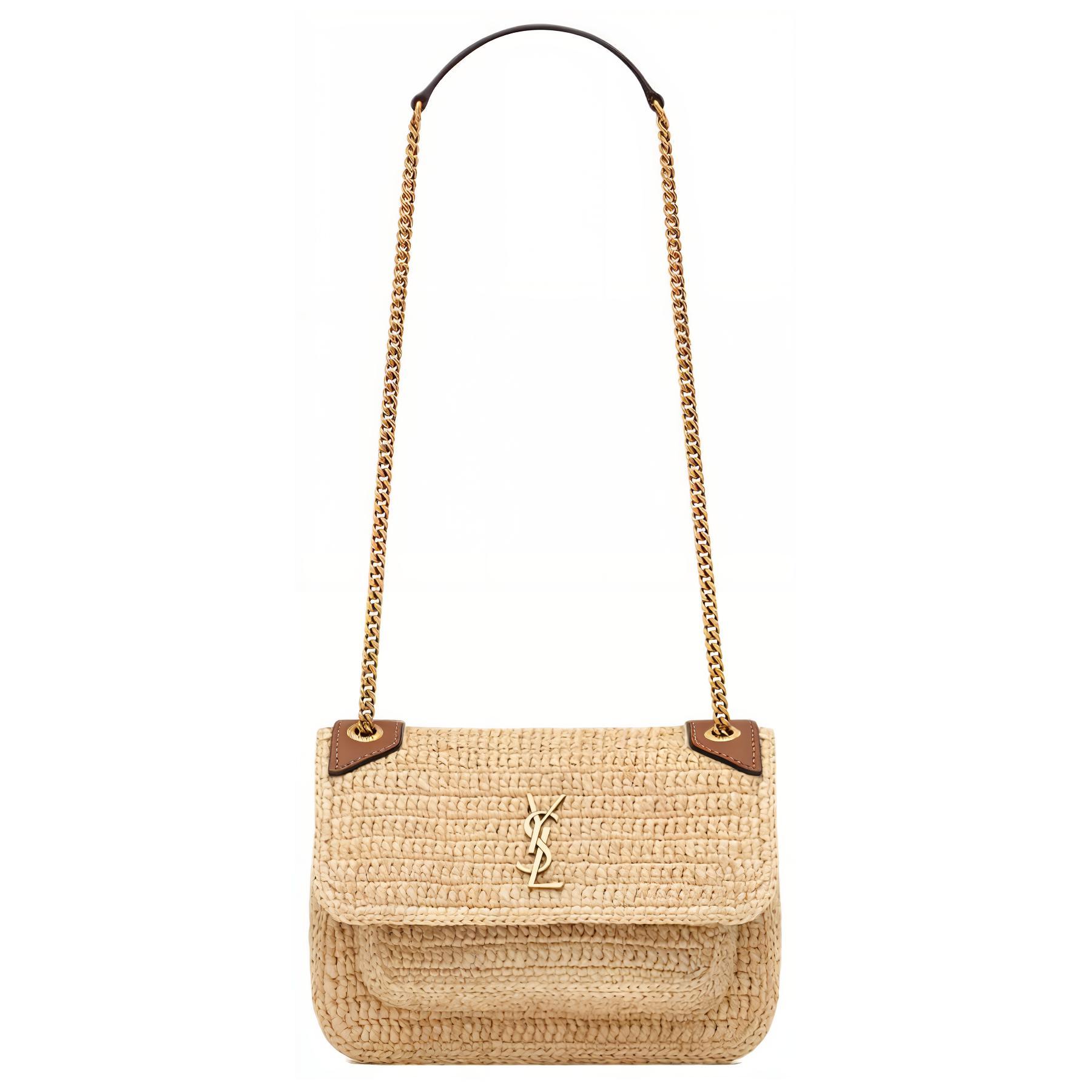 

SAINT LAURENT Ники Плетеная Сумка Через Плечо Мини Женская Натуральный и Кирпичный