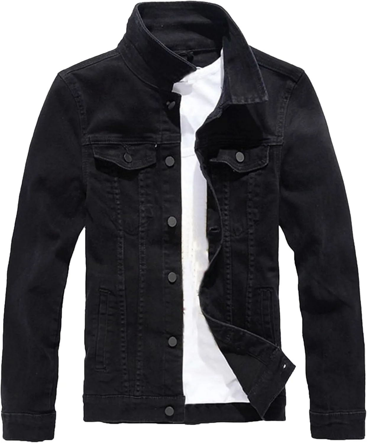 Мужская классическая однотонная модная джинсовая куртка на пуговицах Regular Fit Jean Trucker Jackets Generic, черный