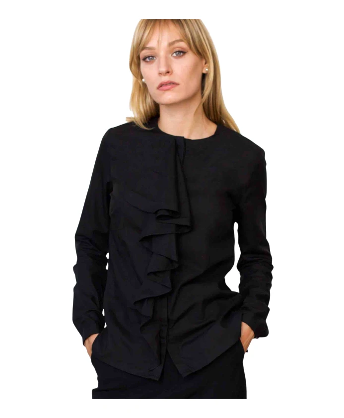 

Элегантная черная блузка с воротником-воланом Sanoge, черный