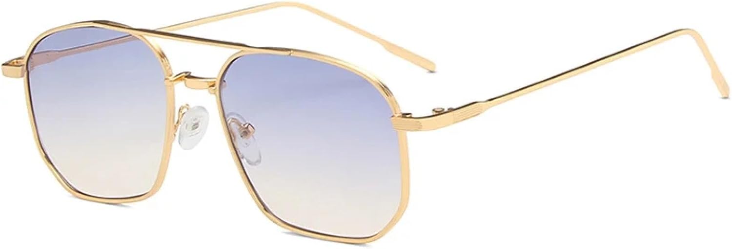 

Металлические солнцезащитные очки с двойной перемычкой для женщин и мужчин, популярные для активного отдыха, рыбалки, вождения, с защитой от УФ-излучения UV400 TKKTLLT, Gold Blue Tea