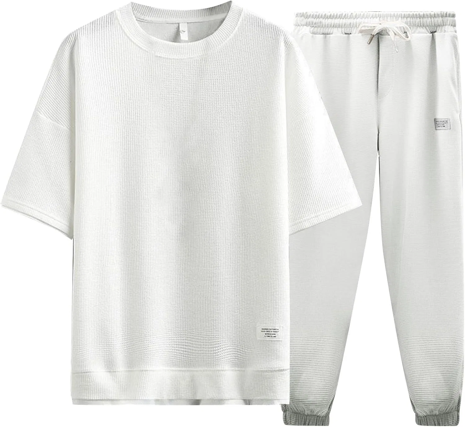 Мужской спортивный костюм из вафельной ткани, 2 предмета, White — фото 2