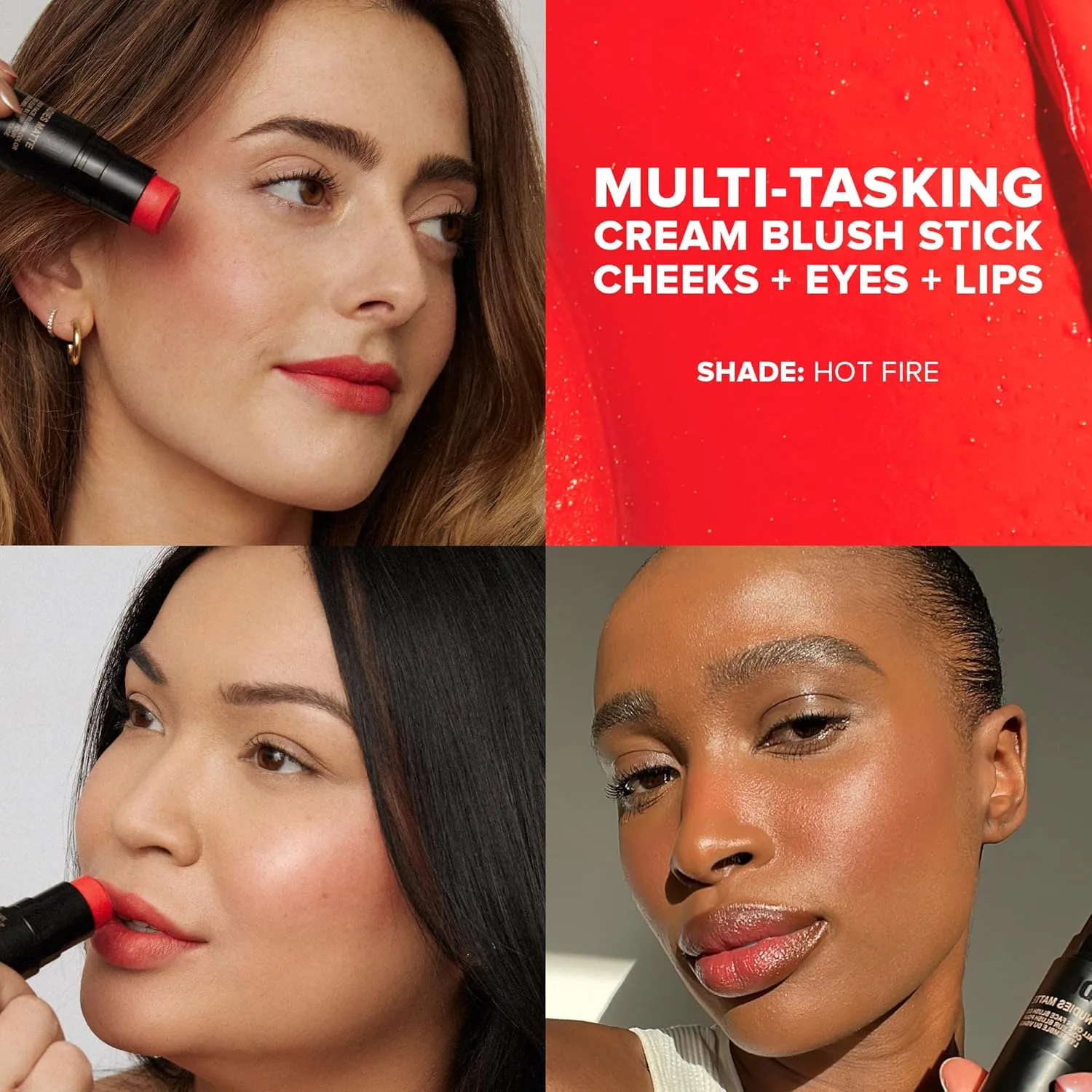 Стик-румяна Nudestix Nudies - кремовые румяна 3-в-1 для щек, глаз и губ со встроенной кисточкой | Мягкое матовое покрытие для естественного румянца, Hot Fire — фото 2