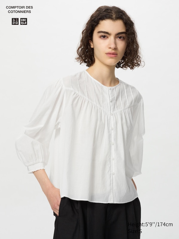 

Блузка из хлопковой ткани (рукав 3/4) Uniqlo, белый