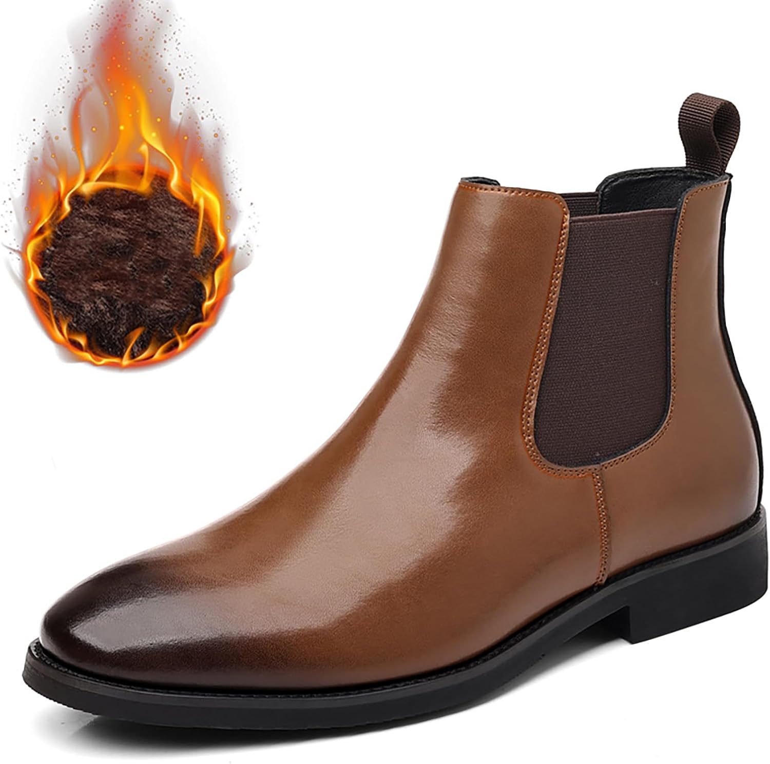 

Мужские ботинки челси из натуральной кожи с круглым носком, низким массивным каблуком, осенние модные ретро ботинки без шнурков, повседневные, устойчивые к скольжению и удобные чука Rynkoma, коричневый