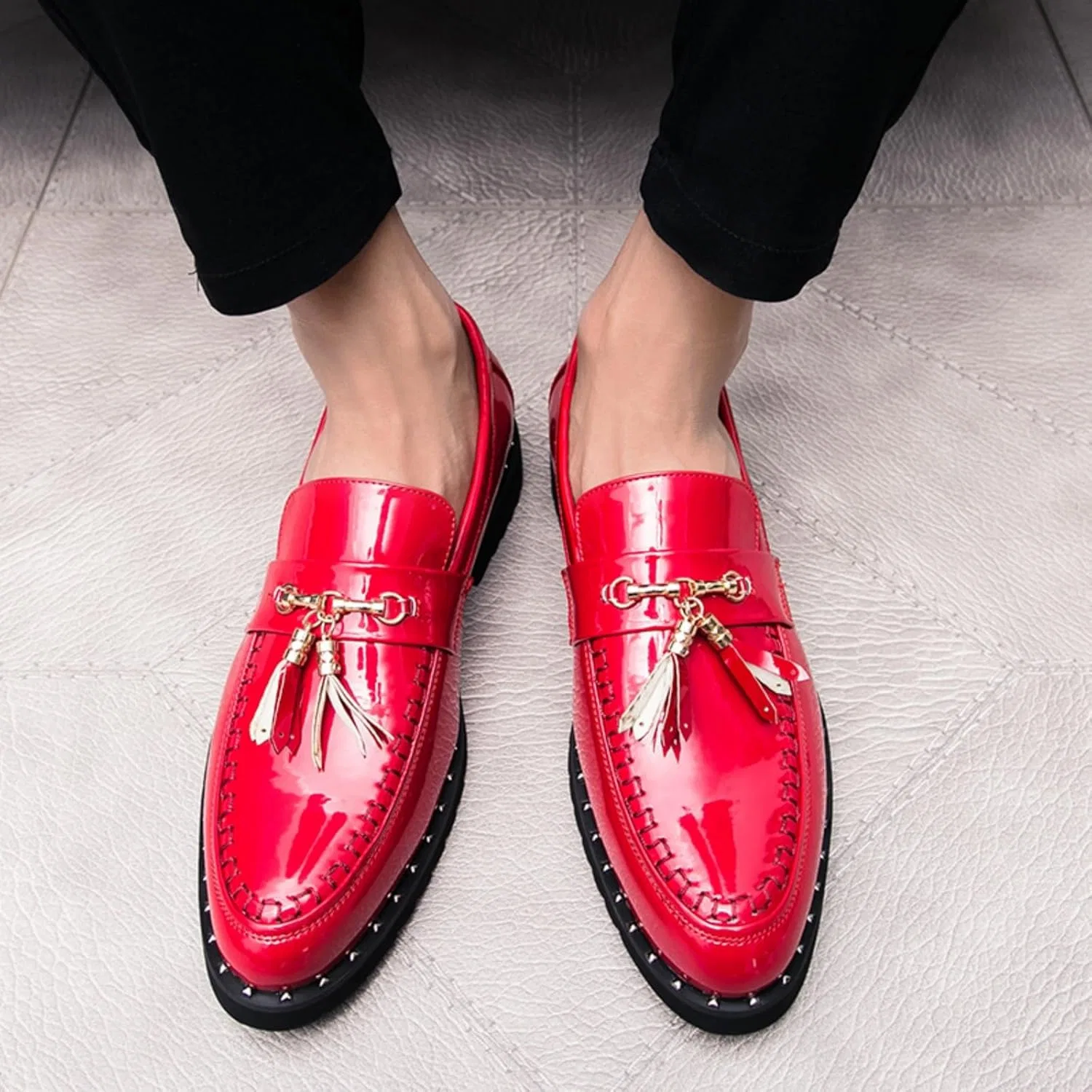 Лоферы на каждый день, Patent Leather, Black White Red — фото 4