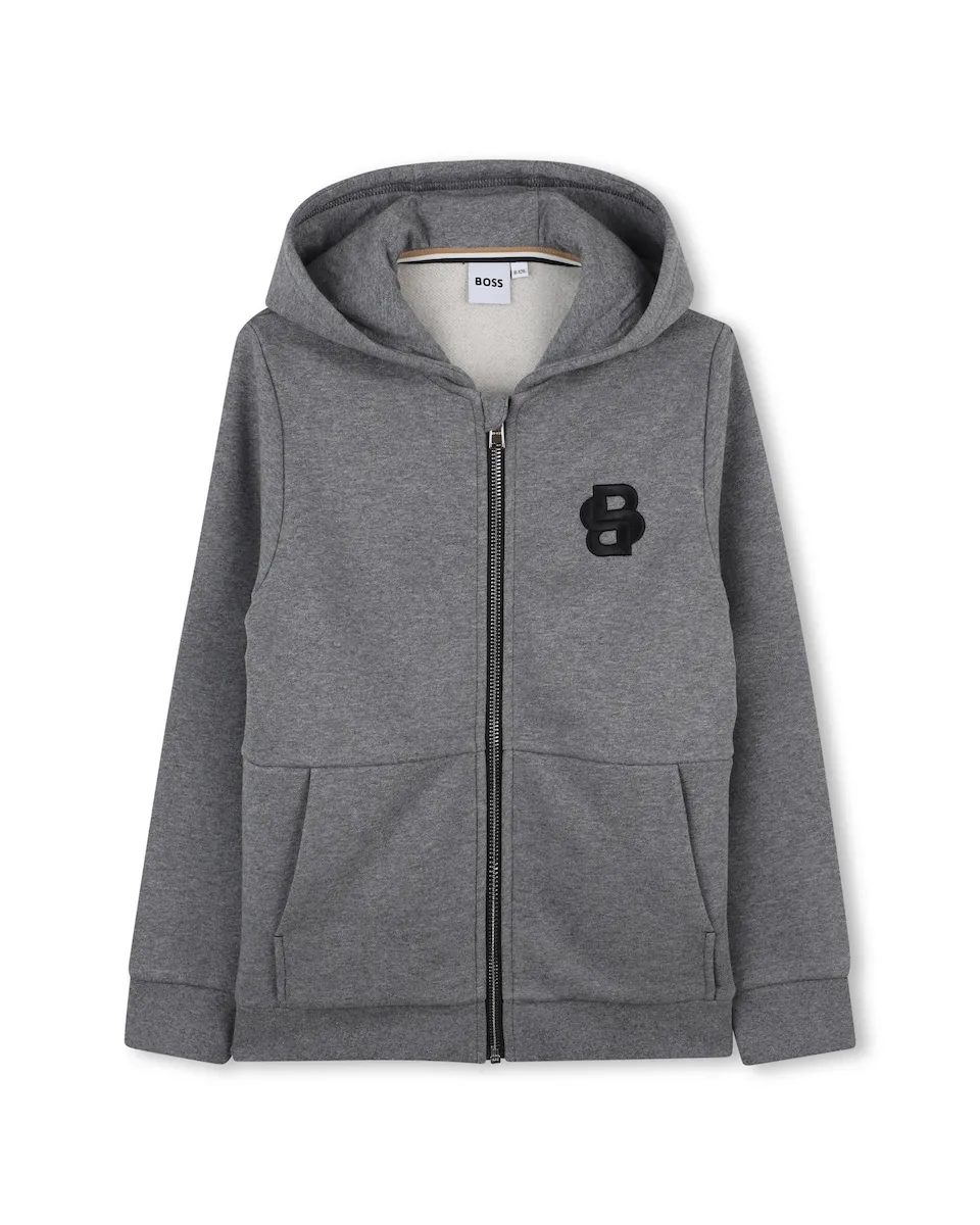 

Детский свитер с капюшоном и застежкой на молнии BOSS Kidswear, темно-серый