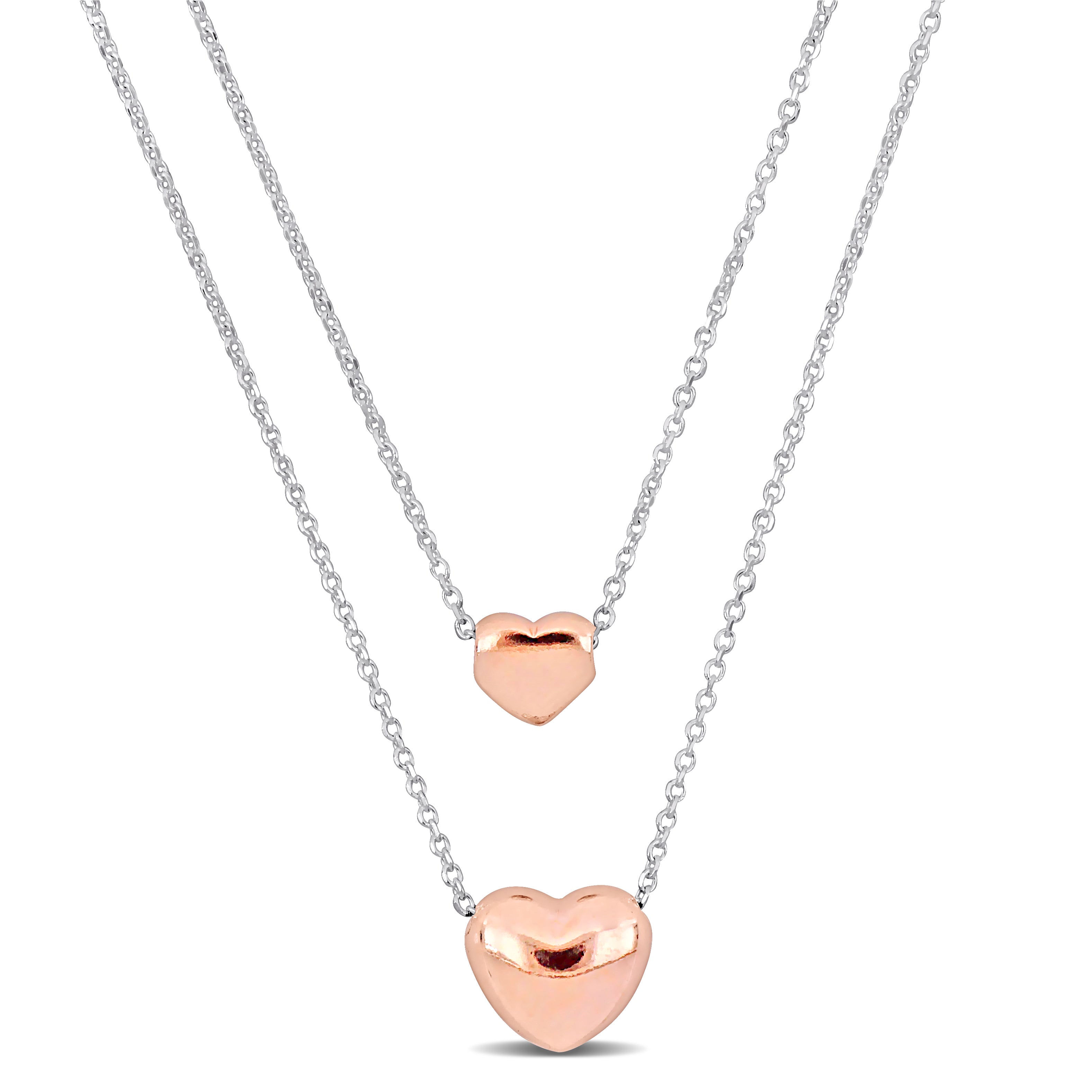 

Двойное ожерелье Mimi & Max с двумя розами в форме сердечек и застежкой-карабином, стерлинговое серебро - 16+18 дюймов. Mimi & Max, розовый