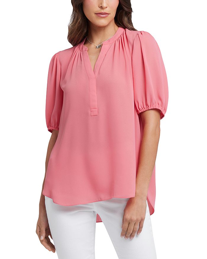 

Цветочный топ с разрезом на горловине и драпировкой NYDJ, оранжевый