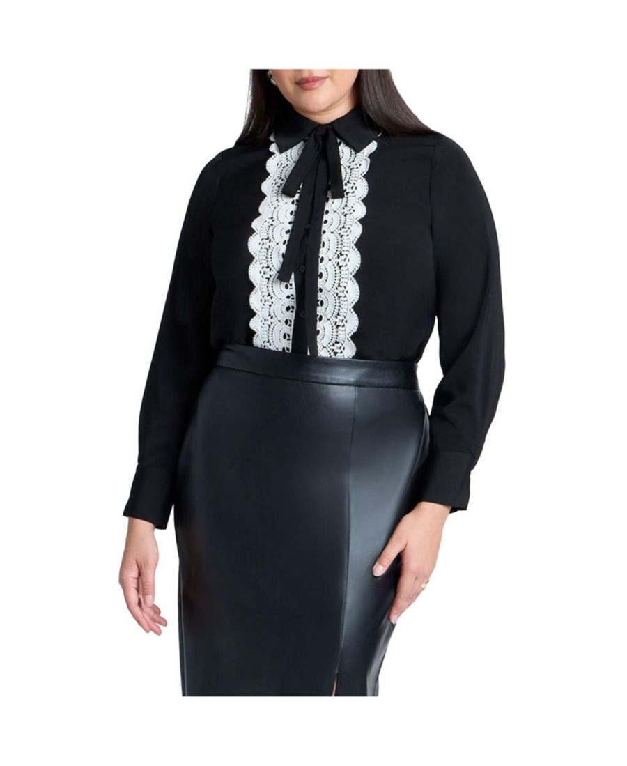 

Женская рубашка с воротником и кружевной отделкой ELOQUII, Black