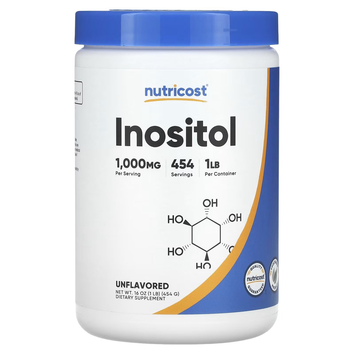 

Инозитол, без вкуса, 1000 мг, 16 унций (454 г) Nutricost