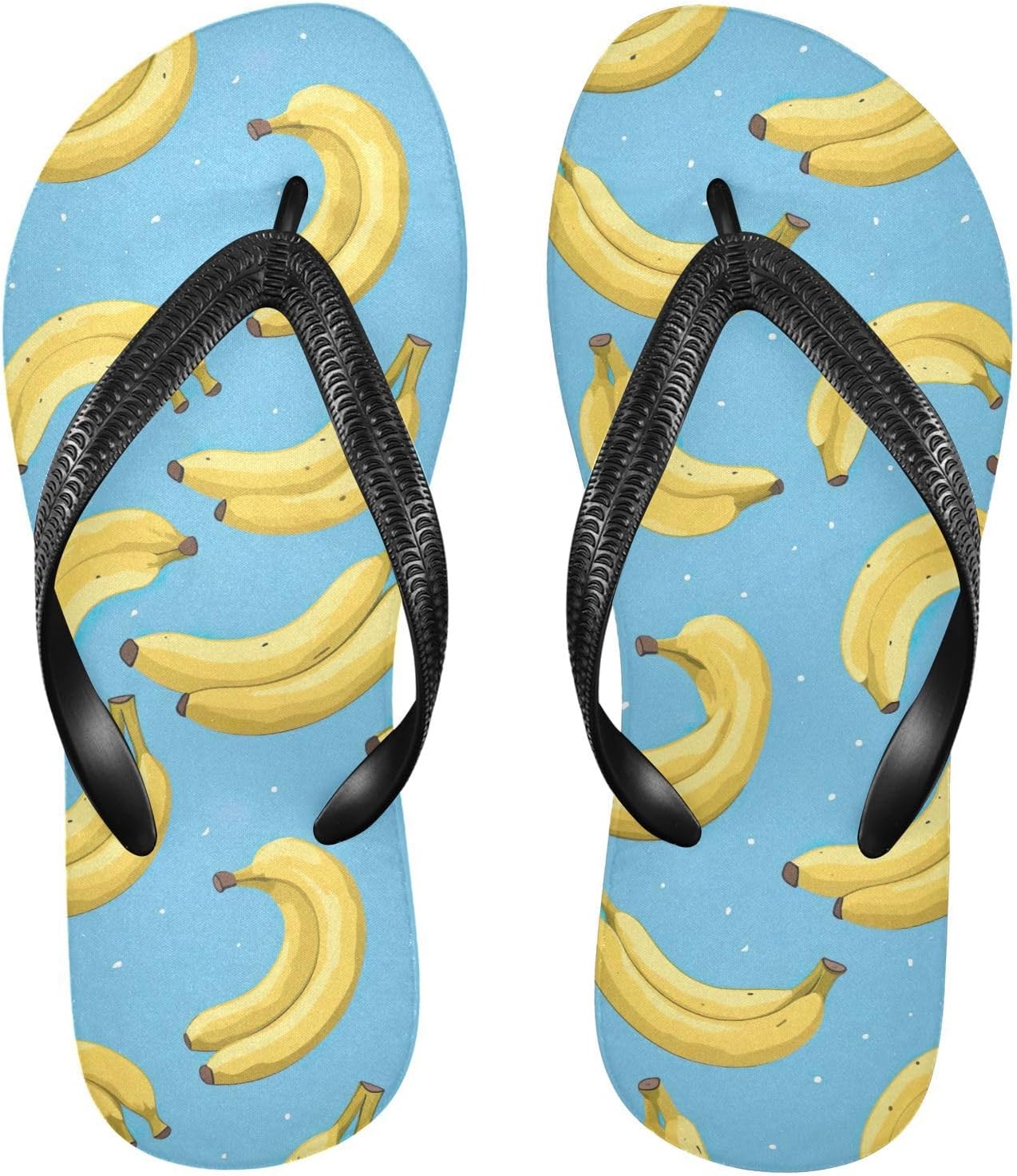 

Женские и мужские шлепанцы SPRIPORT Bananas Blue Slim, удобные повседневные вьетнамки с мягкой подошвой и противоскользящей резиновой подошвой, плоские сандалии для прогулок летом и на пляже, Multicoloured