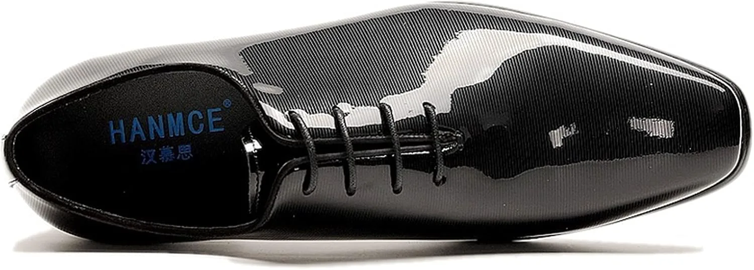 Мужские официальные туфли Oxfords на шнуровке из лакированной кожи коровьей выделки, с противоскользящей резиновой подошвой и каблуком, для свадеб XJSDJHOUNT, черный — фото 3