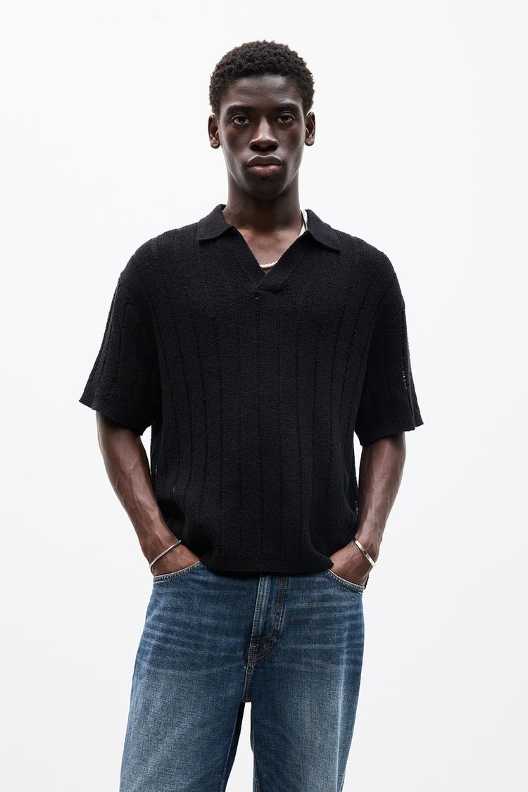 

Трикотажная рубашка-поло с коротким рукавом Pull And Bear, черный