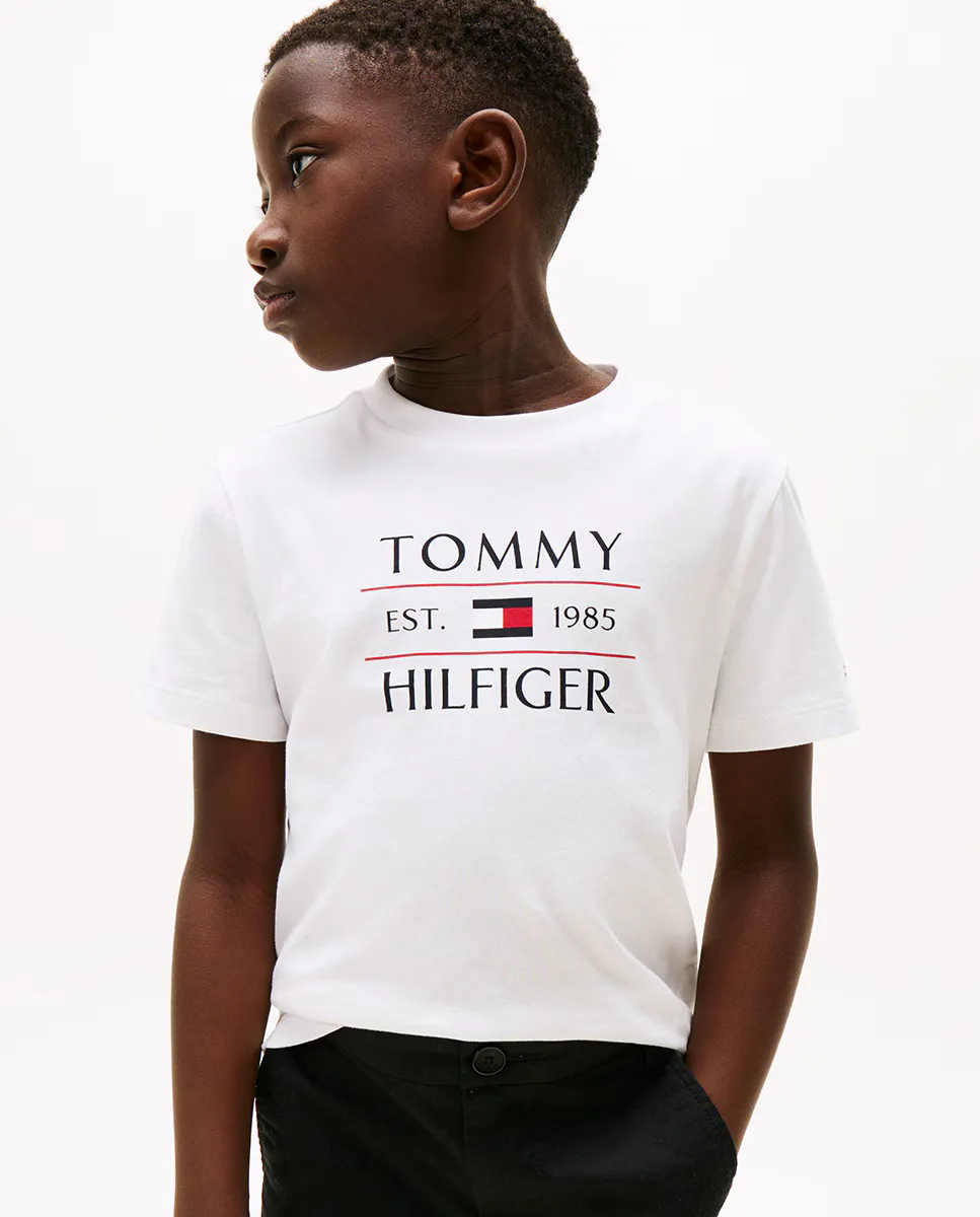 

Однотонная футболка для мальчиков с короткими рукавами и круглым вырезом спереди Tommy Hilfiger, белый