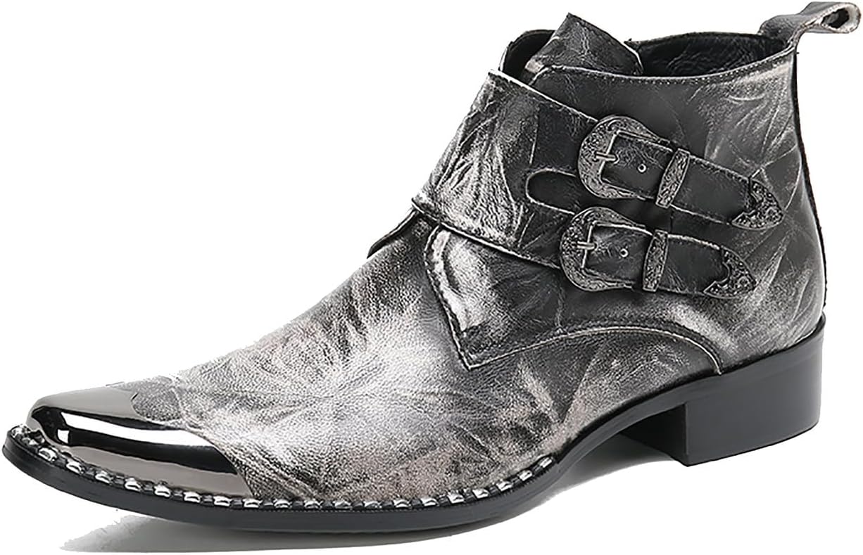 

Мужские ботинки челси santimon из натуральной кожи с металлическим квадратным носком, серый