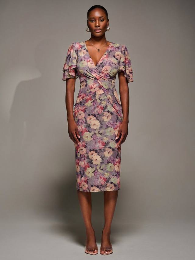 

Флоральное платье с ангельскими рукавами из сетки Jolie Moi, Multi