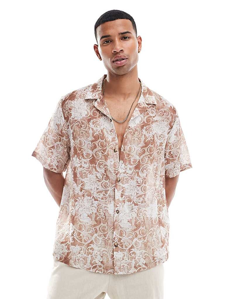 

ASOS DESIGN – Рубашка Luna с кубинским воротником с цветочным узором в стиле барокко