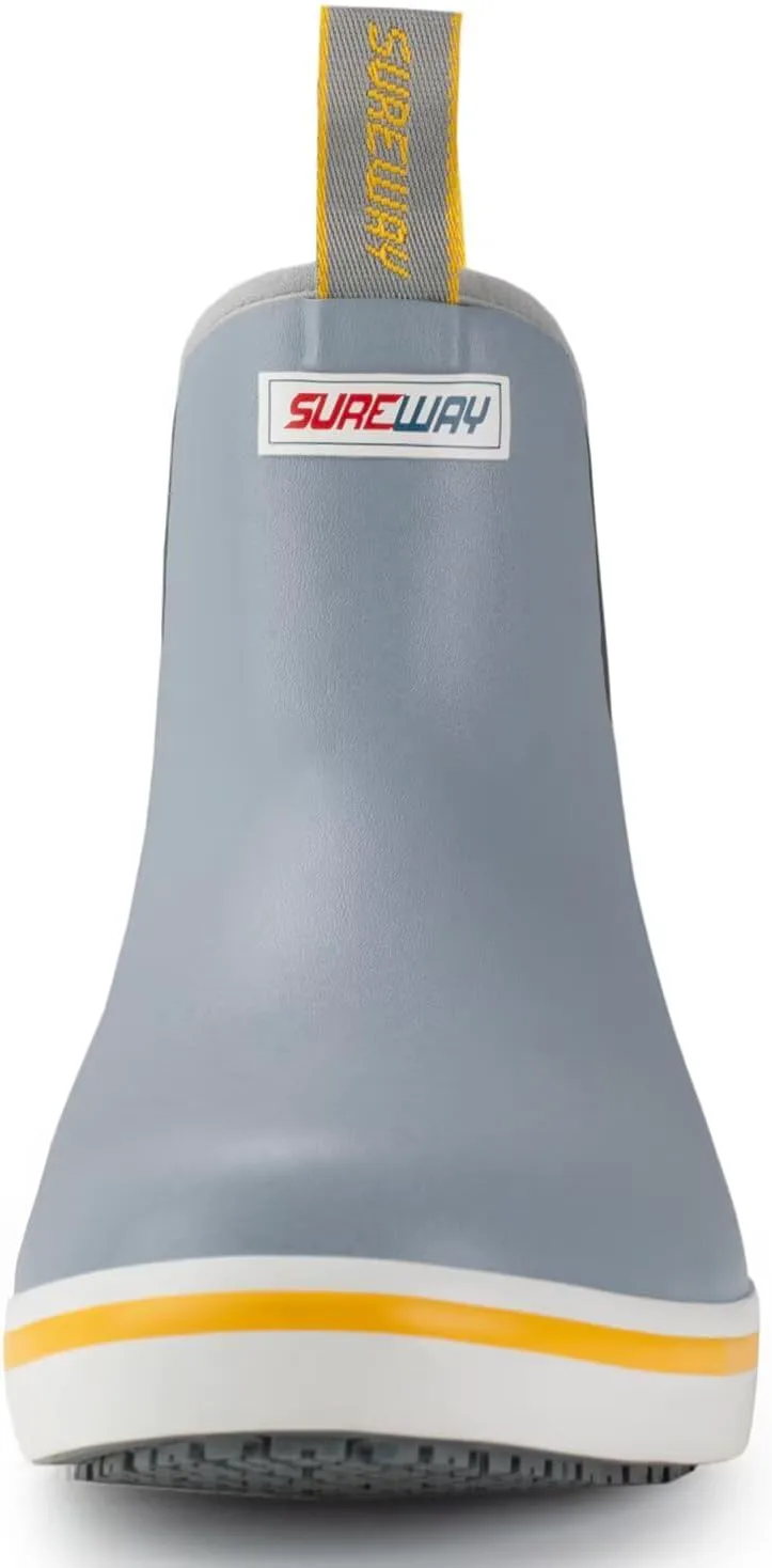 Мужские ботинки SUREWAY для корабельной палубы, профессиональные противоскользящие рыболовные и ботинки для лодки до щиколотки, водонепроницаемые дождевые ботинки, легкие неопрено-резиновые палубные ботинки, серый — фото 4