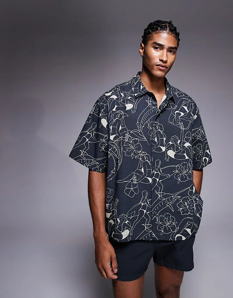 

Рубашка свободного кроя ASOS DESIGN свободного кроя с черным летним принтом