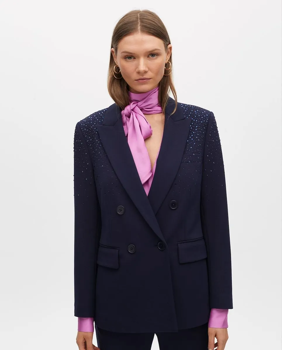 

Женский двубортный блейзер с стразами на плечах Lola Casademunt, темно-синий
