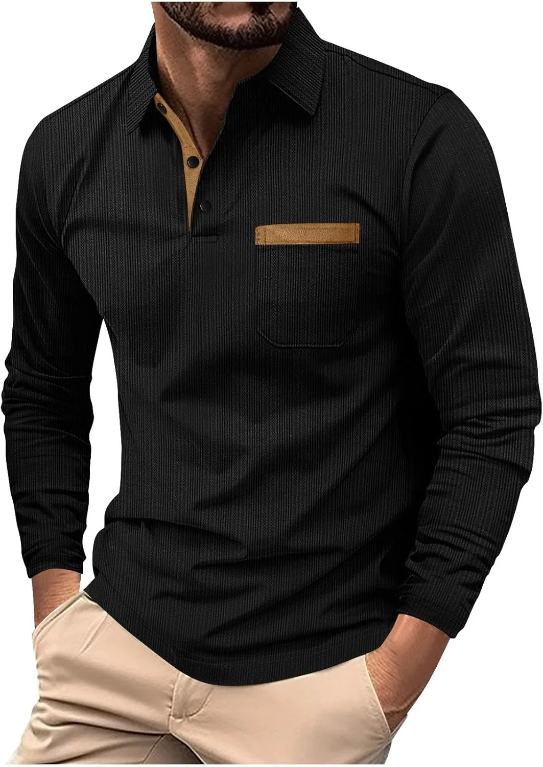 

Мужская классическая поло с длинным рукавом и карманом