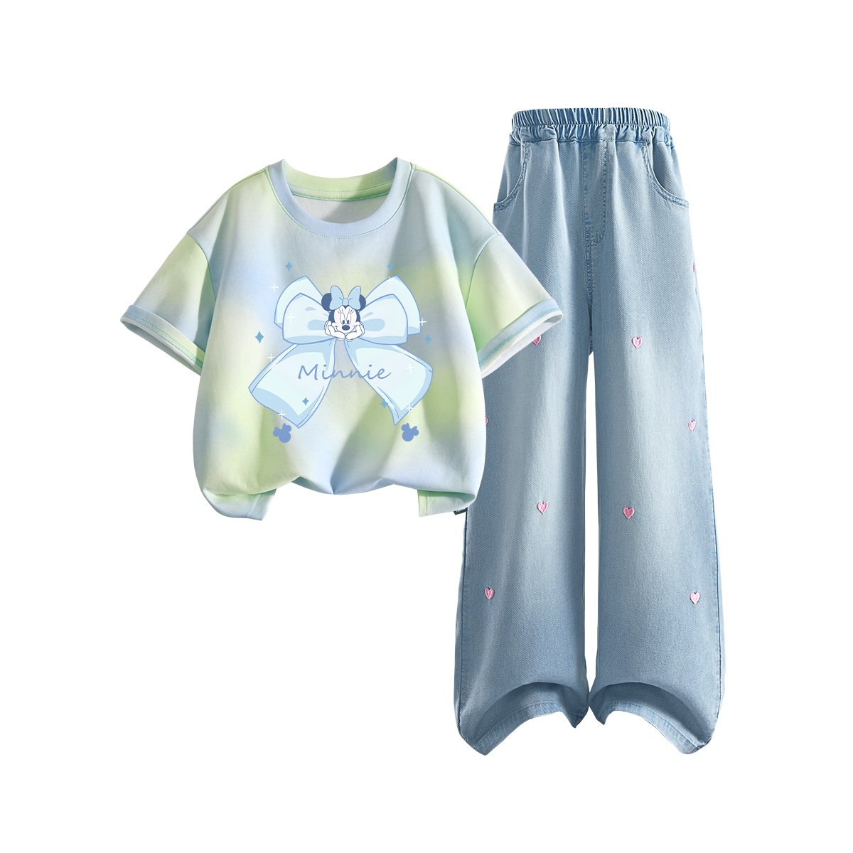 

Детская повседневная спортивная одежда с круглым вырезом, тонкая футболка Disney, di meng jie twilight синий+solid color denim светлый синий