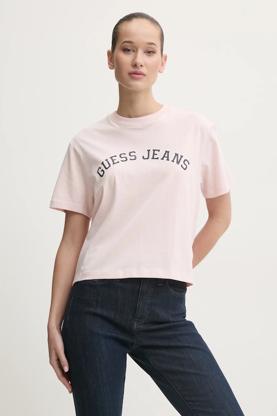 

Хлопковая футболка Guess Jeans, розовый
