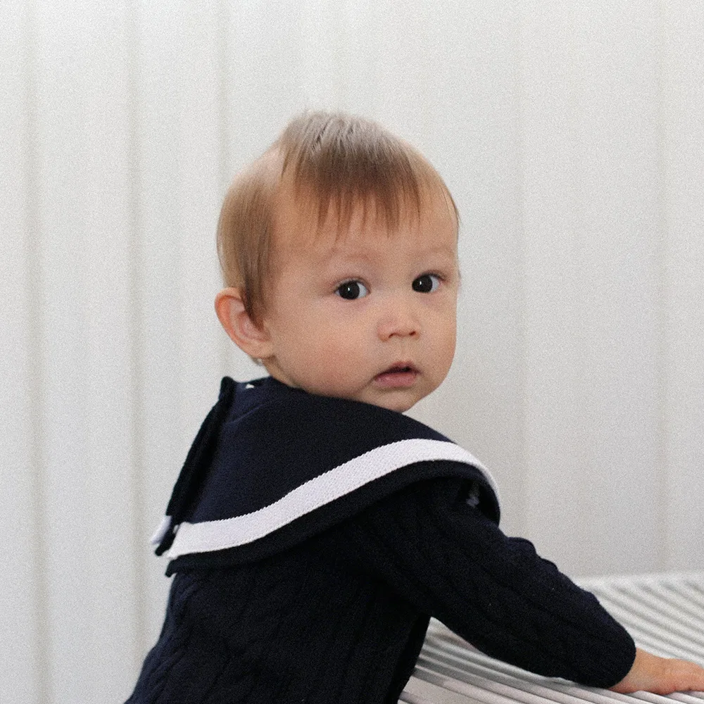 Детский вязаный боди Baby Cable тёмно-синий от Theloha — фото 3