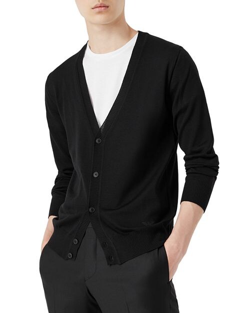 

Шерстяной однотонный приталенный кардиган Armani с V-образным вырезом Emporio Armani, цвет Black