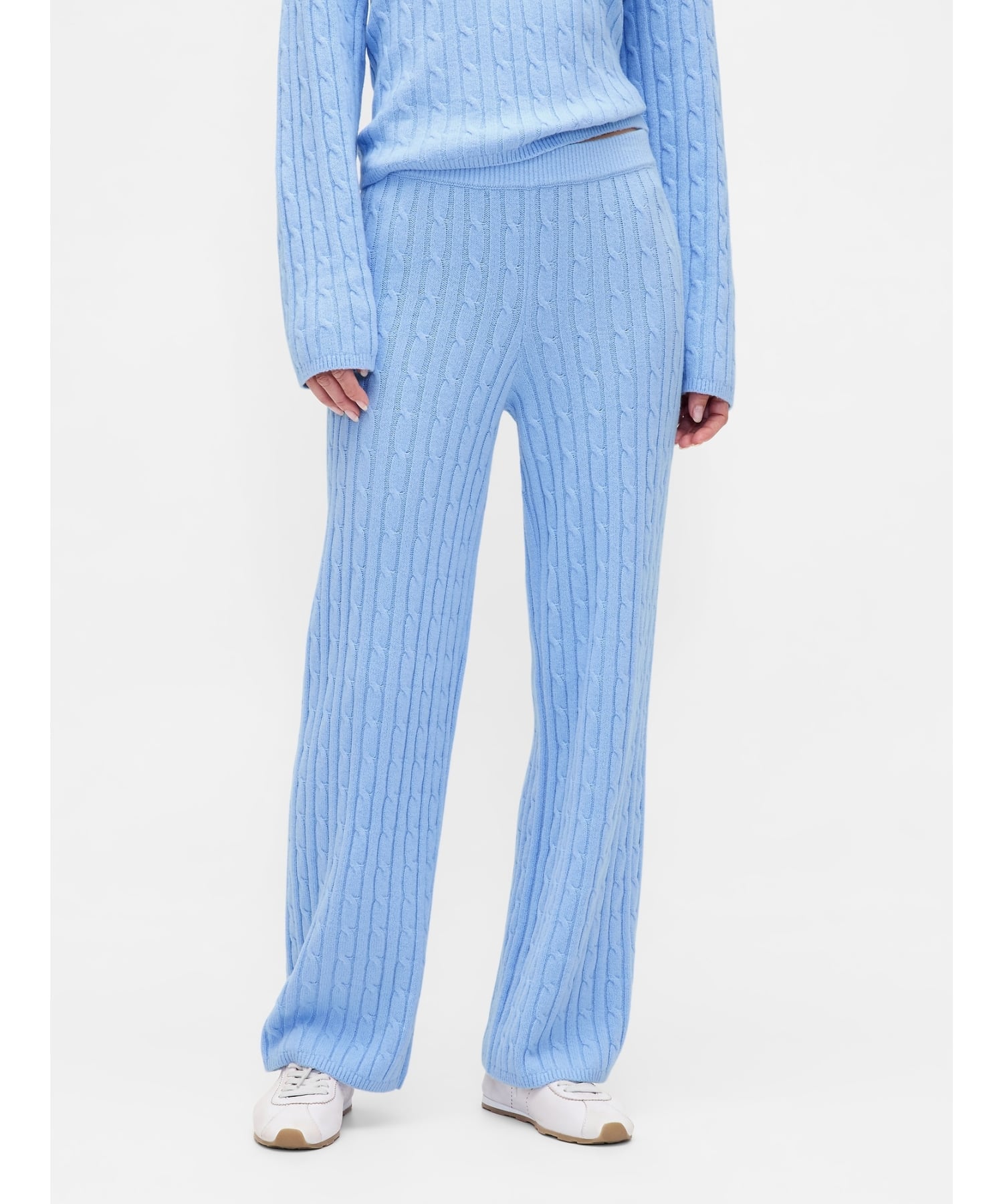 (W)CashSoft Кашемировые трикотажные брюки с кабельным плетением GAP, WIND_BLUE