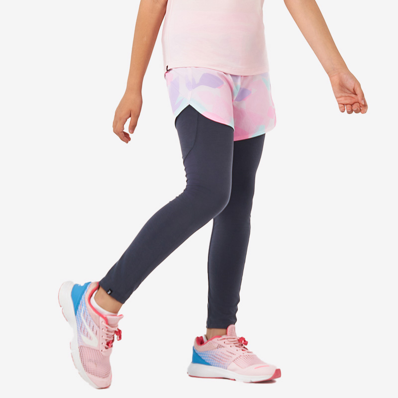 

Фитнес-шорты для девочек со вшитыми колготками — розовые Domyos