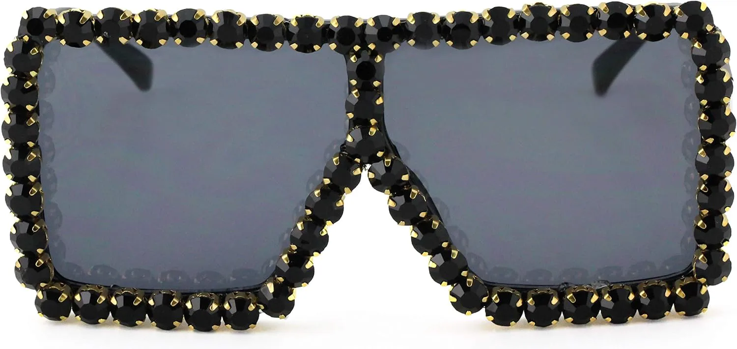 

Крупные, массивные, квадратные солнцезащитные очки в форме щита с плоским верхом, цветными линзами, модные солнцезащитные очки (Diamond Black) Elite Glasses, Black