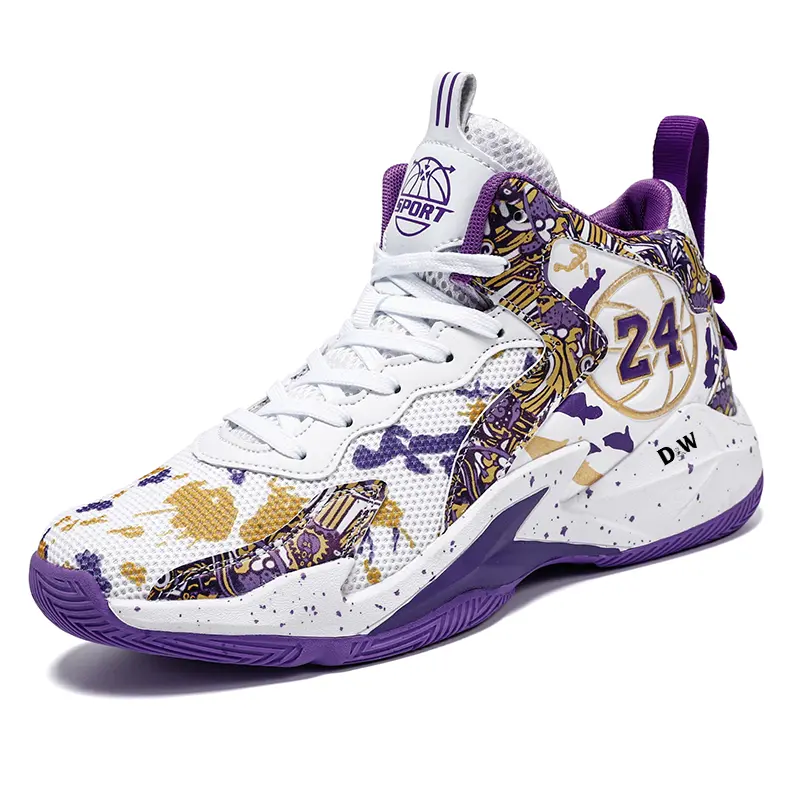 

Баскетбольные кроссовки для детей и подростков со средним верхом, амортизирующие и устойчивые к истиранию D&W, белый/фиолетовый