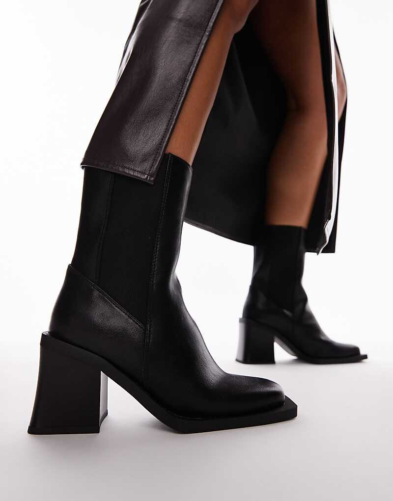 Topshop Wide Fit – Nisha – Черные ботинки челси на блочном каблуке