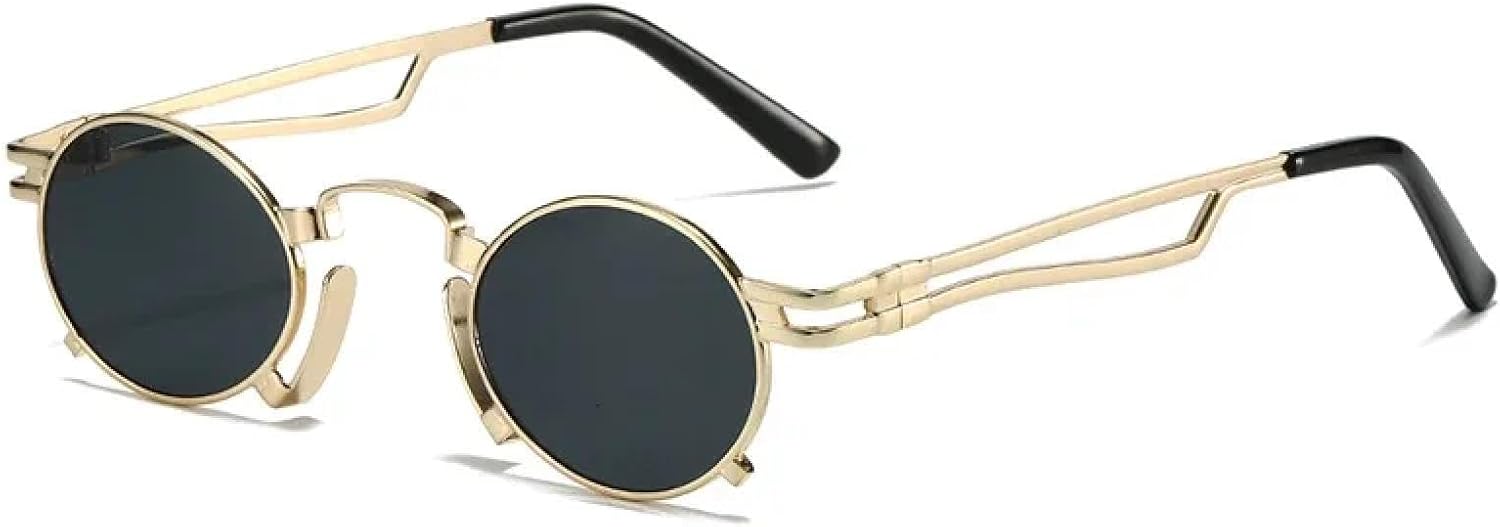 

Солнцезащитные очки с защитой от УФ-излучения UV400 для женщин и мужчин | Маленькие овальные очки в нестандартной металлической оправе в стиле панк | для занятий спортом на открытом воздухе DSVIGF, Golden Grey