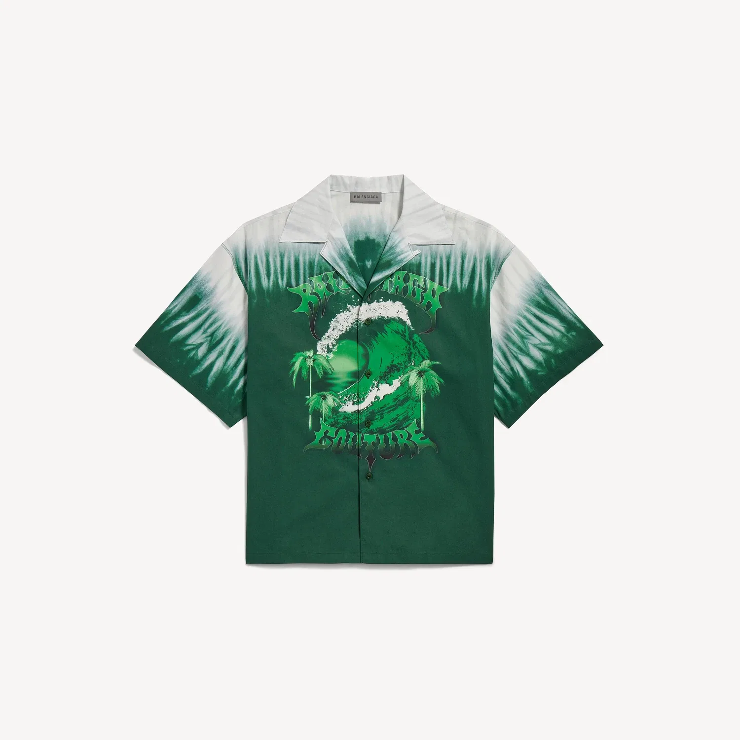 Мужская рубашка с короткими рукавами Extreme Tie Dye Bowling в зелено-белом цвете BALENCIAGA