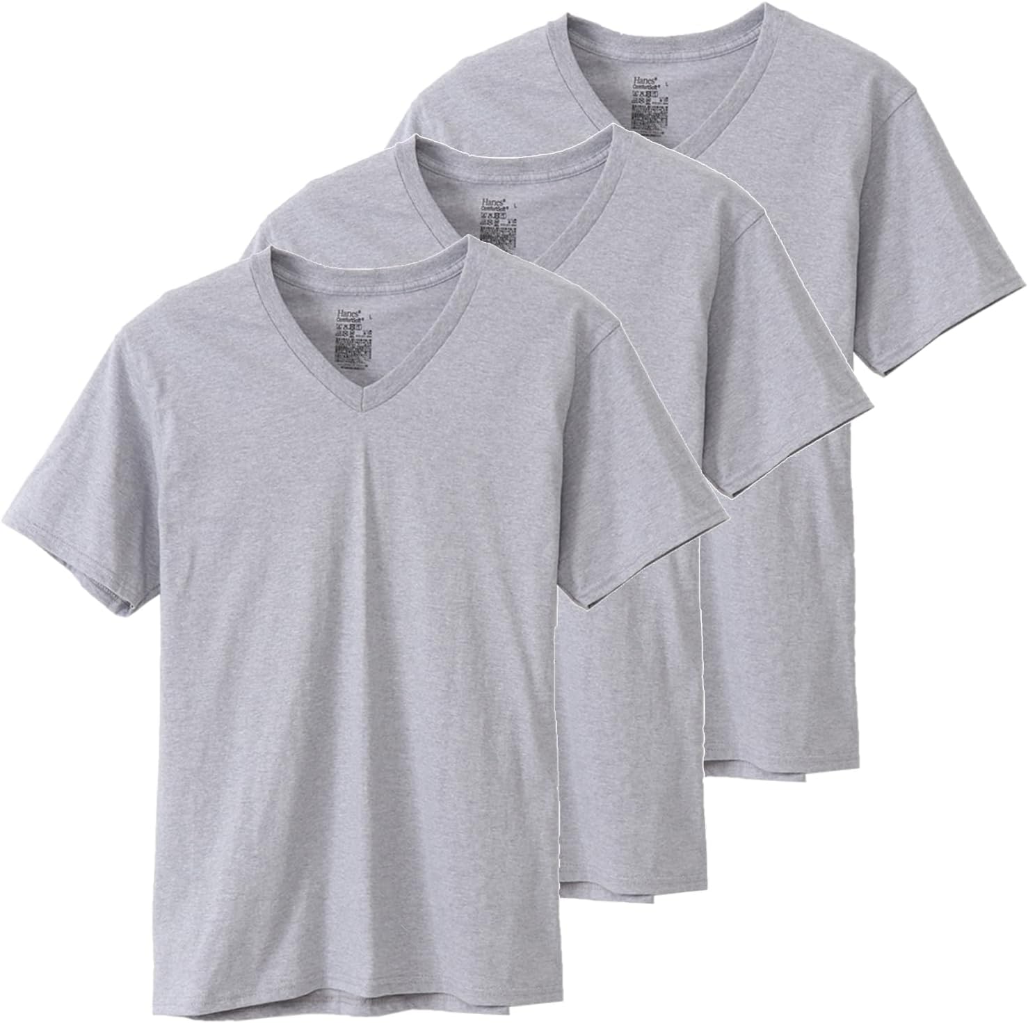 

Футболки Hanes с V-образным вырезом (3 шт.), коротким рукавом и круглым вырезом, с антибактериальной и дезодорирующей обработкой (Fresh IQ), меланжевый серый