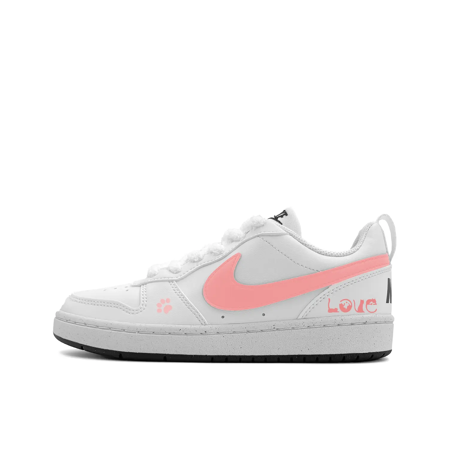 

Nike Court Borough Pink Paw Love устойчивые к истиранию детские скейтбординговые кроссовки White для подростков