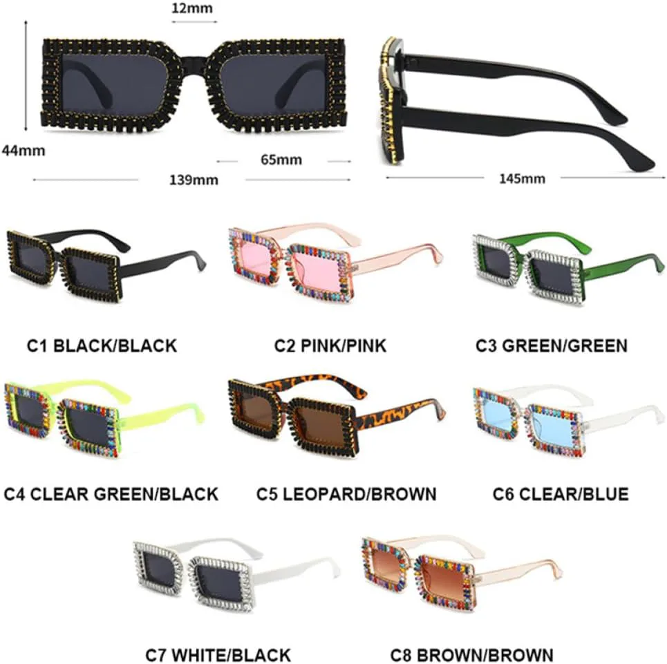 

Маленькие прямоугольные солнцезащитные очки для женщин, элегантные солнцезащитные очки со стразами и бриллиантами, модные женские очки, квадратные очки MTZJH, Black