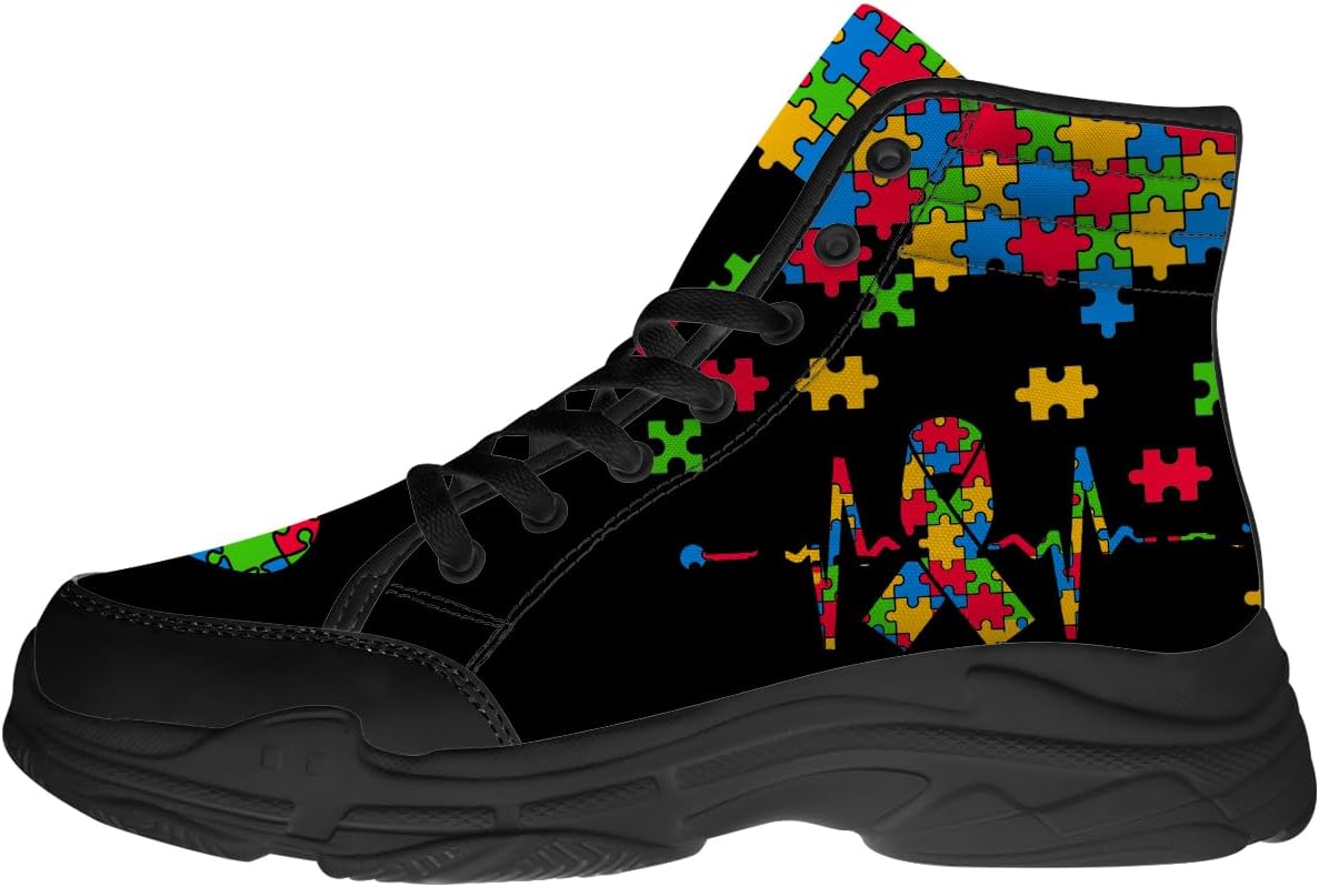 

Кроссовки Quorax для осведомленности об аутизме для женщин и мужчин, высокие, на шнуровке, из ткани, подарки для нее и для него, черный/красный/желтый