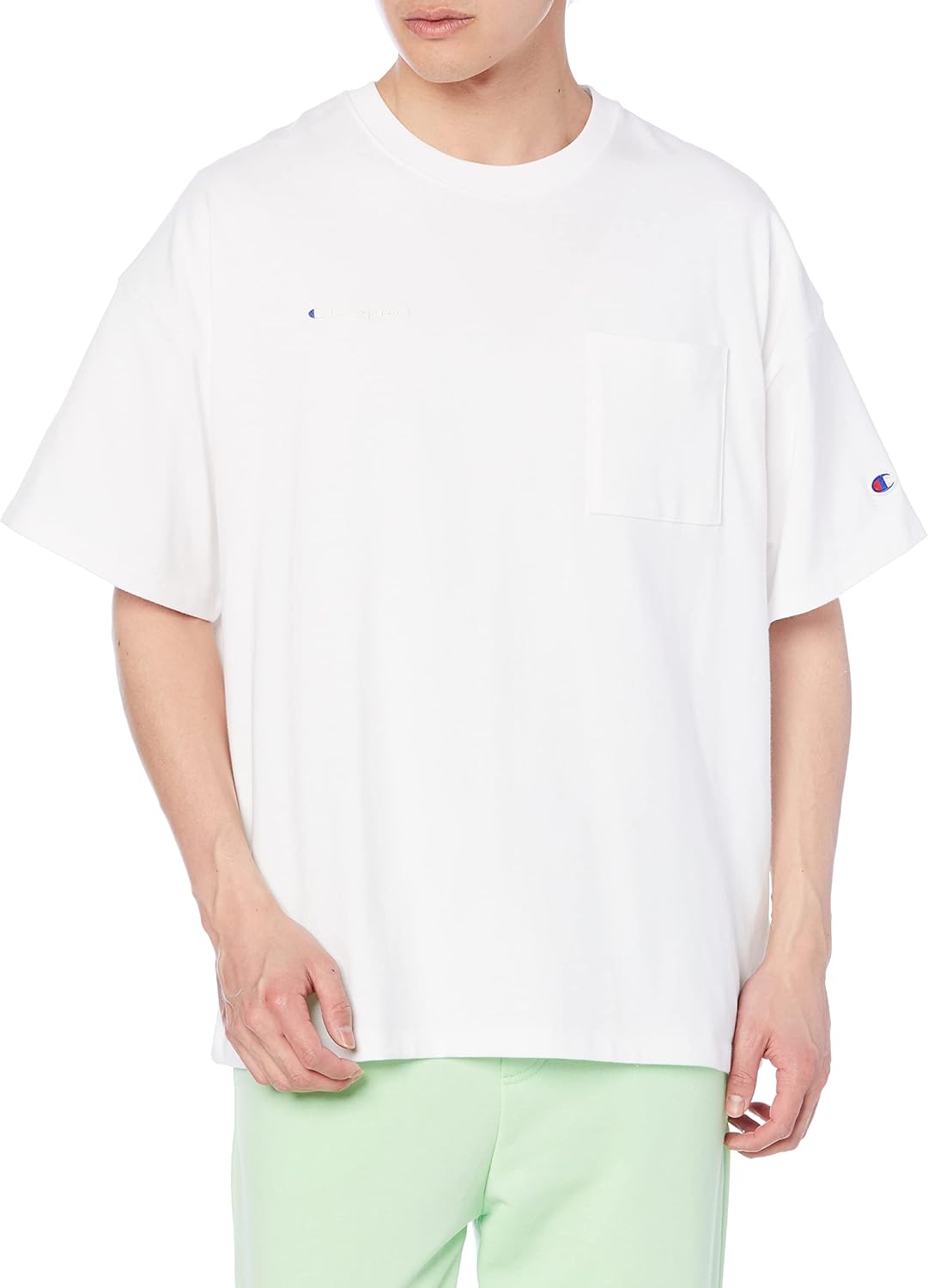 

Мужская футболка Champion Campus C3-U303 с коротким рукавом и карманом, дышащая, эластичная, износостойкая, антибактериальная, без запаха, с логотипом, белый