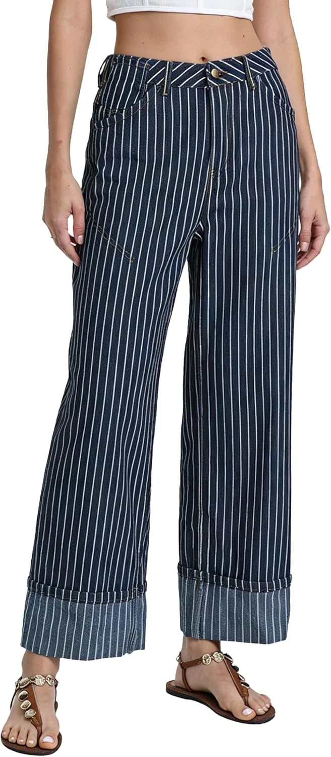 

Ladyful женские джинсы в полоску с высокой талией и манжетами