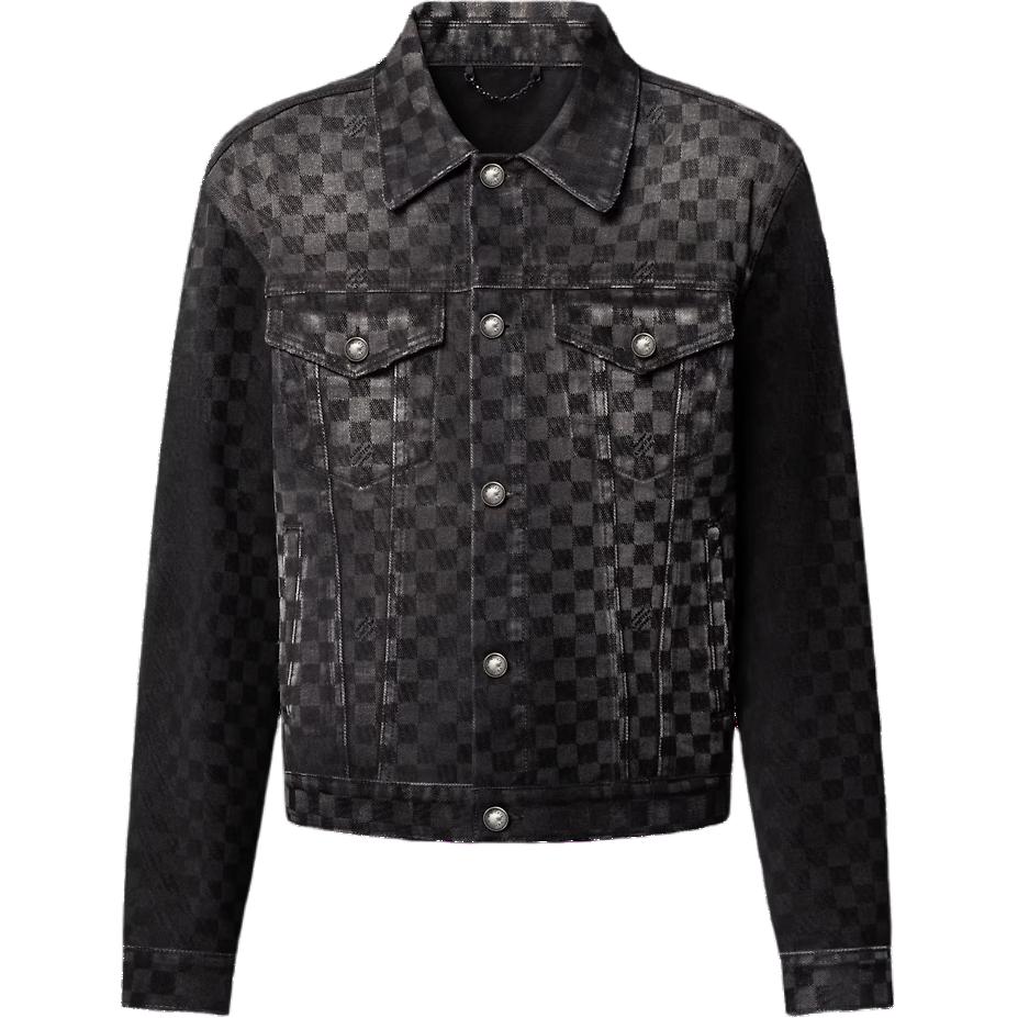 LOUIS VUITTON Флокированная джинсовая куртка в клетку Дамиер, Black — фото 3