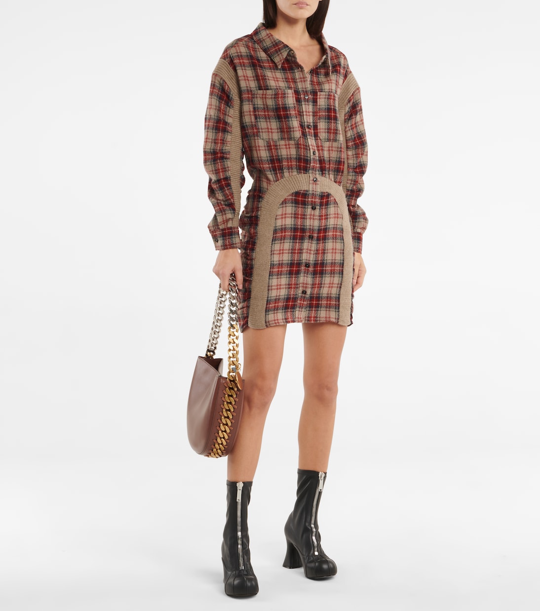 Мини-платье из шерстяной клетчатой рубашки Stella McCartney, разноцветный — фото 2