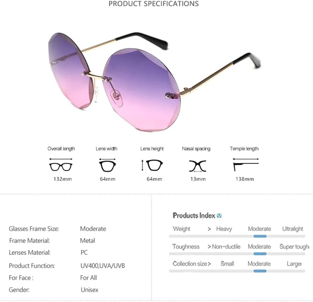 

Круглые солнцезащитные очки без оправы для женщин и мужчин, винтажные, большие, с градиентным переходом цвета, стильные женские очки KTUCN, Gold Bluepink