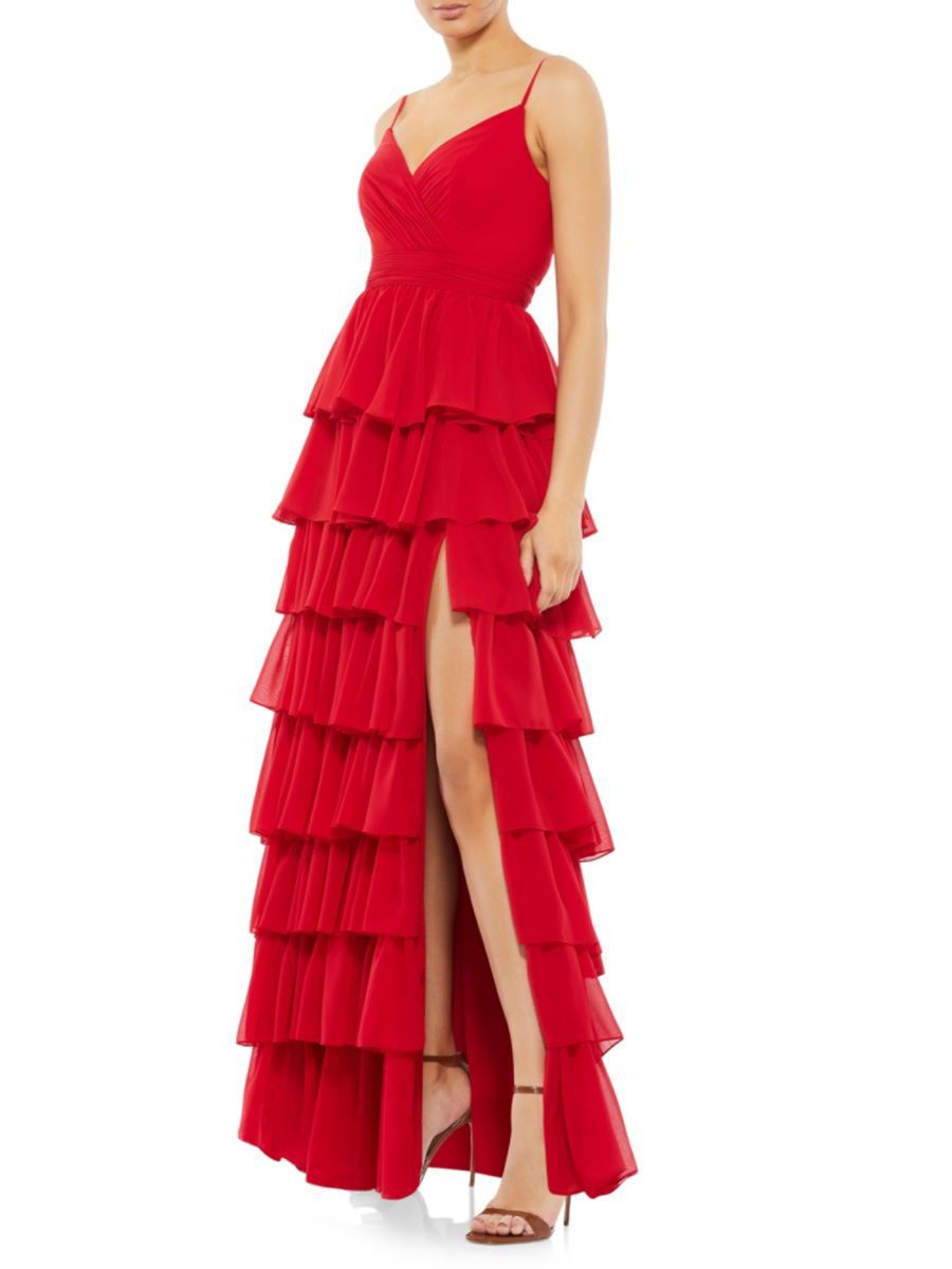 

Платье с многоярусными оборками Mac Duggal, красный
