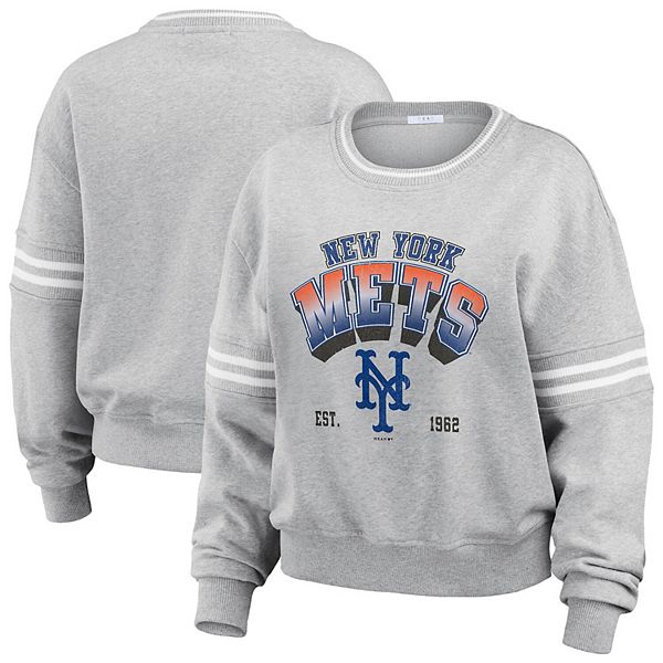 

Женский серый флисовый свитшот new york mets с полосками на рукавах Wear By Erin Andrews
