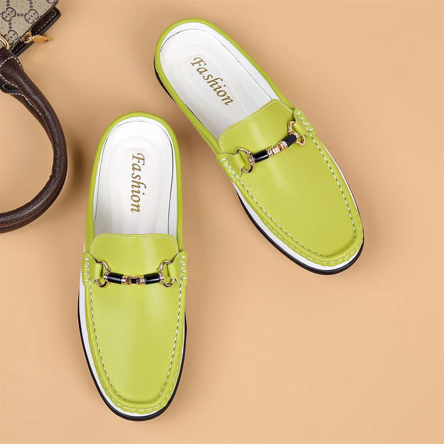 Мужские мюли Loafers с металлической пряжкой, зеленые JSDWNDO — фото 4