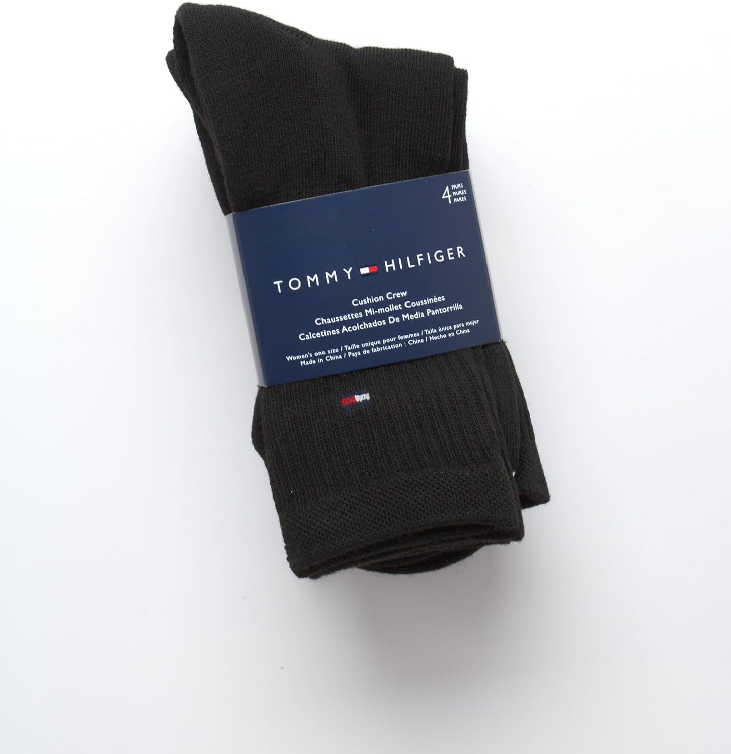 Женские носки Tommy Hilfiger Crew Socks - 4 пары влагоотводящих дышащих спортивных повседневных носков для женщин (размеры 4-10), Black Logo — фото 3