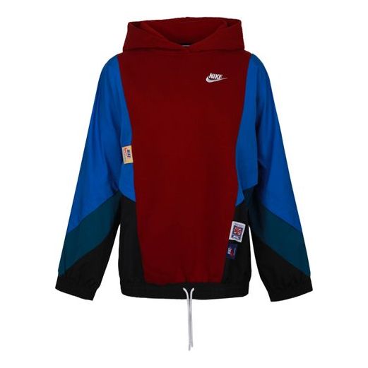 

(WMNS) Nike As W Nsw Icn Clsh Po Hdy Mx Os Splicing Contrasting Colors Sports Hooded Fleece Lined Pullover Red Hoodie